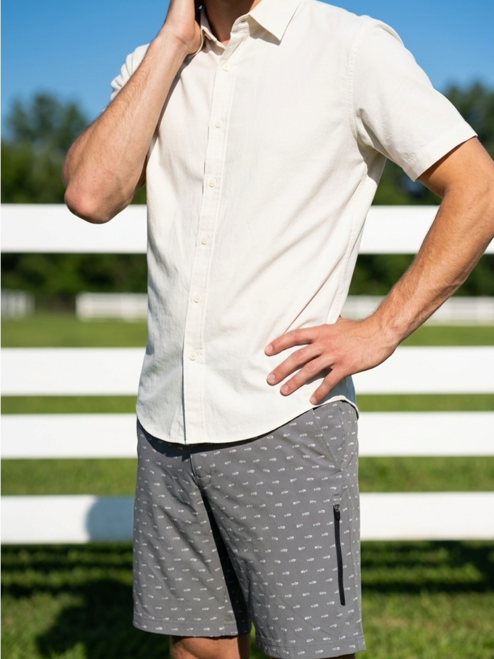 C9 By Champion Men’s Gray Fishbone Print Golf/Fishing Shorts 36W 9.75” Inseam